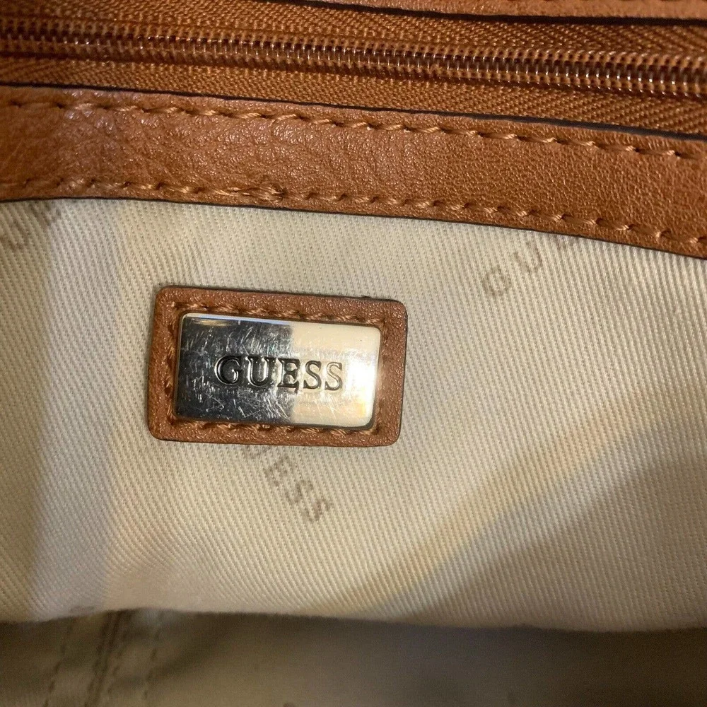 GUESS Large Acorn Brown Vegan Leather Studded Flap CHAIN CROSSBODY - Picture 10 of 13